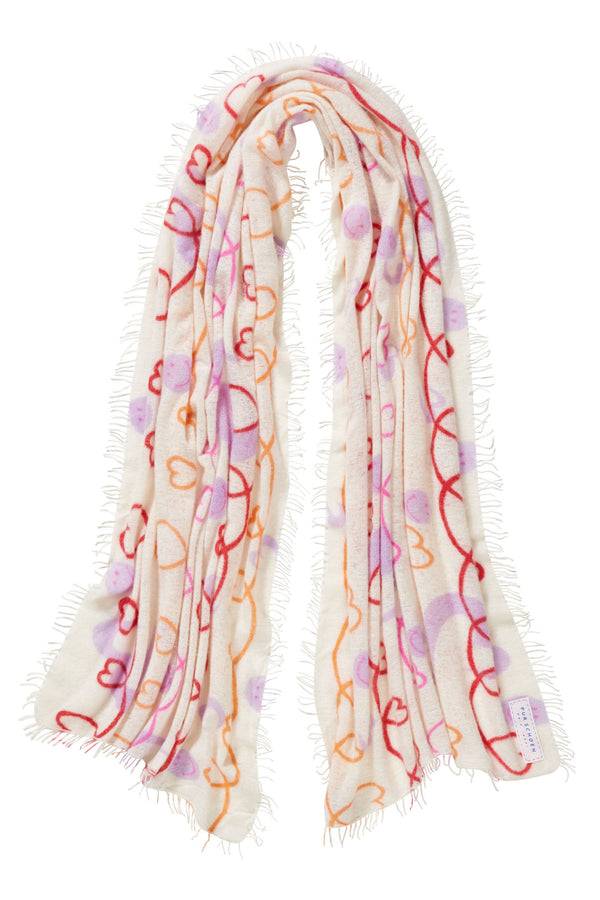 Pur Schoen Schal Herzandsmiley Weiss-pink