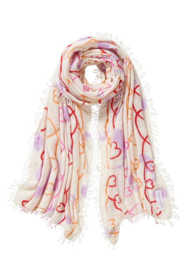 Pur Schoen Schal Herzandsmiley Weiss-pink