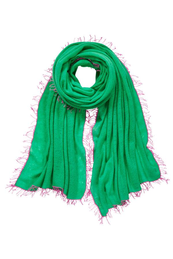 Pur Schoen Schal limette fransen pink
