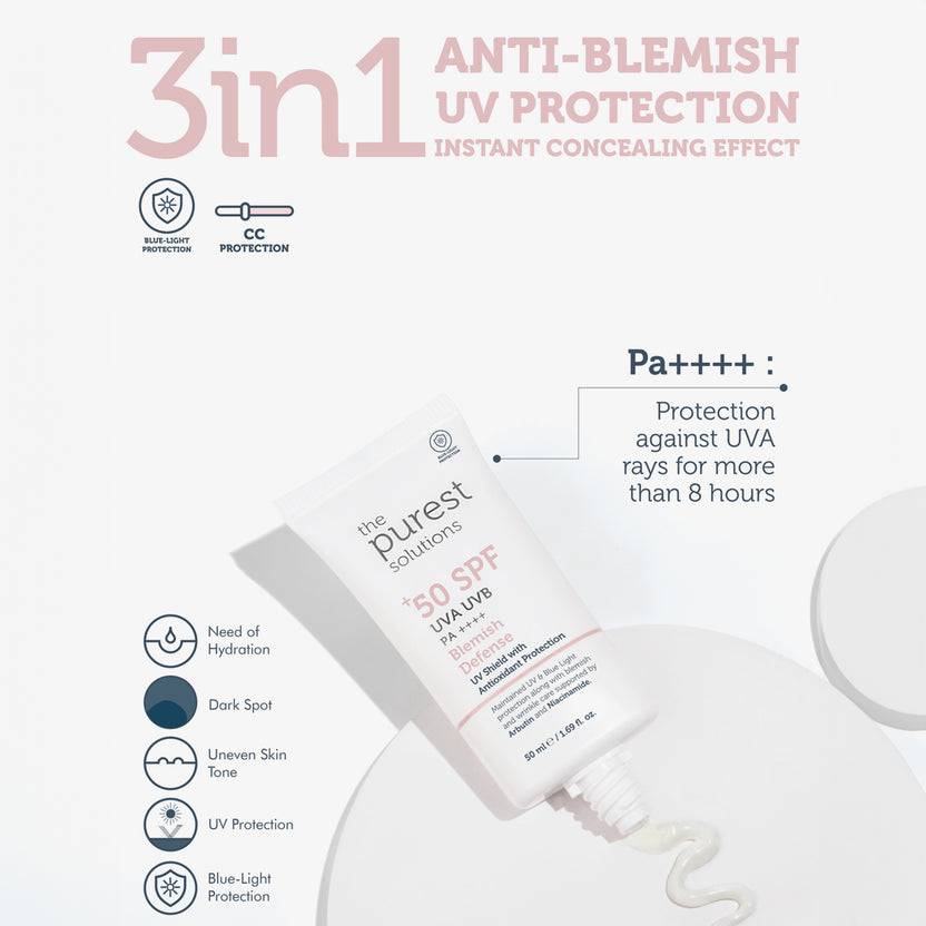 The Purest Solutions 50+ SPF UVA/UVB Blemish Defense Tinted Antioxidant Protection Suncreen (50ml)