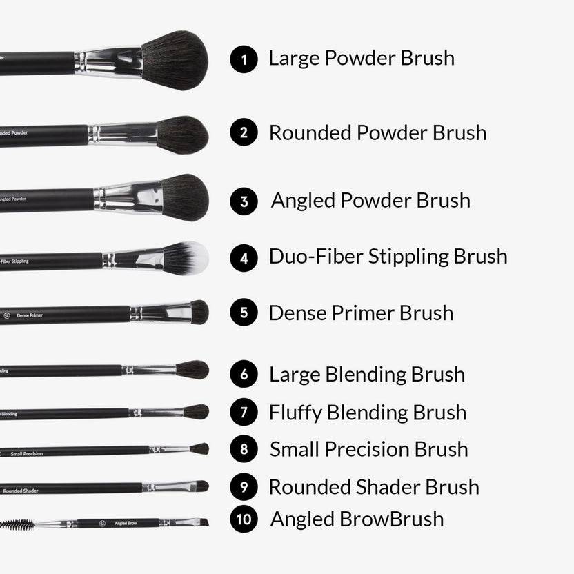 BH Cosmetics Ultimate Essentials 10 Piece Face & Eye Brush Set With Bag