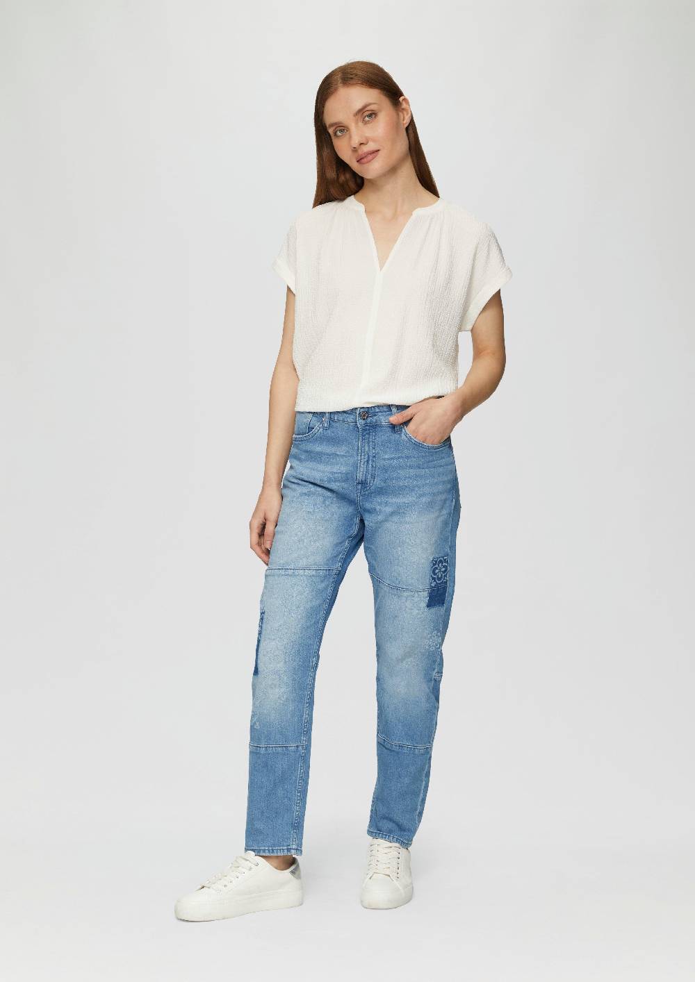 S.Oliver Ankle-Jeans Franciz / Relaxed Fit / Mid Rise / Tapered Leg / Laser-Print
