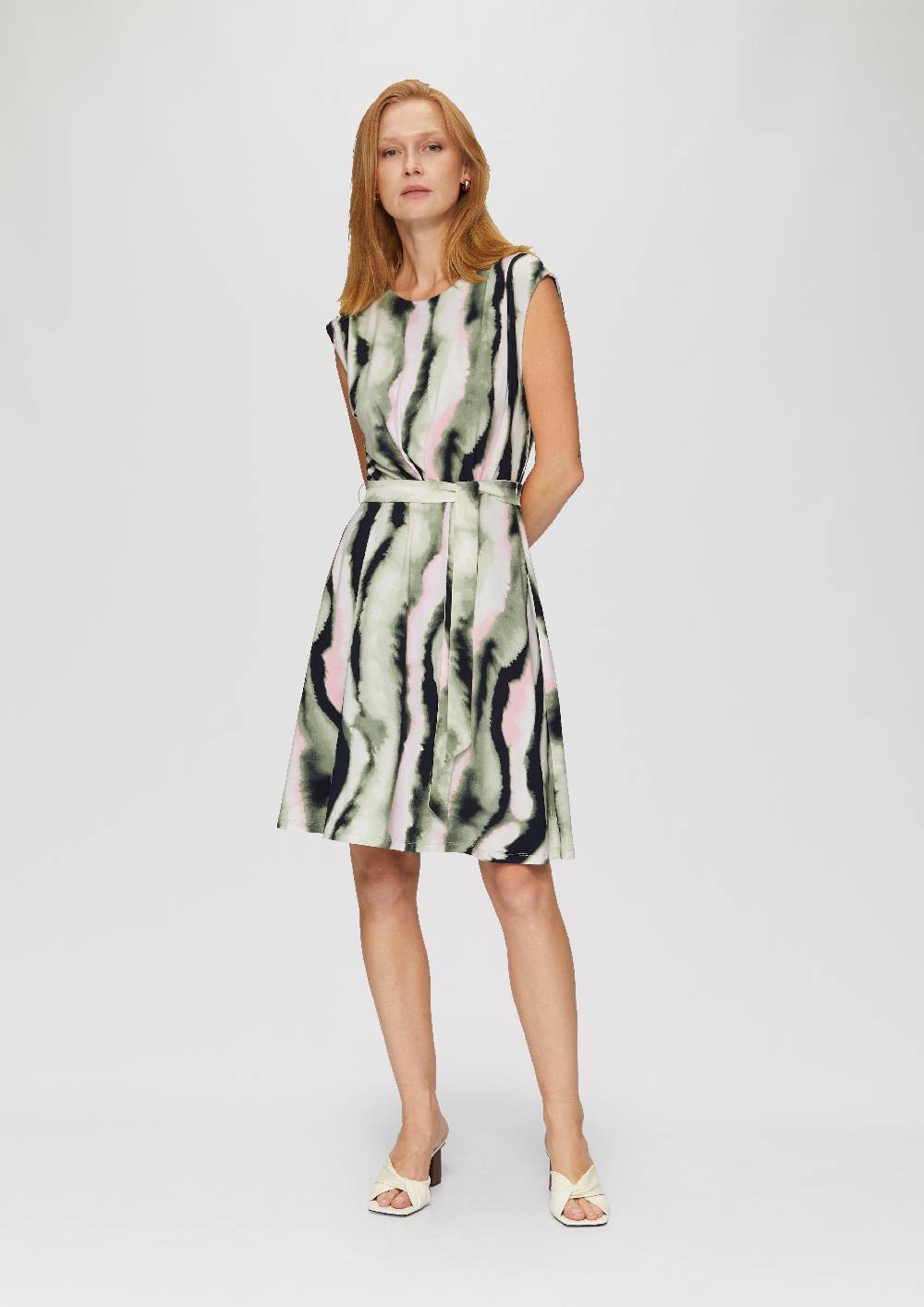 S.Oliver Ausgestelltes Jersey-Kleid Mit Falte Und Bindegürtel