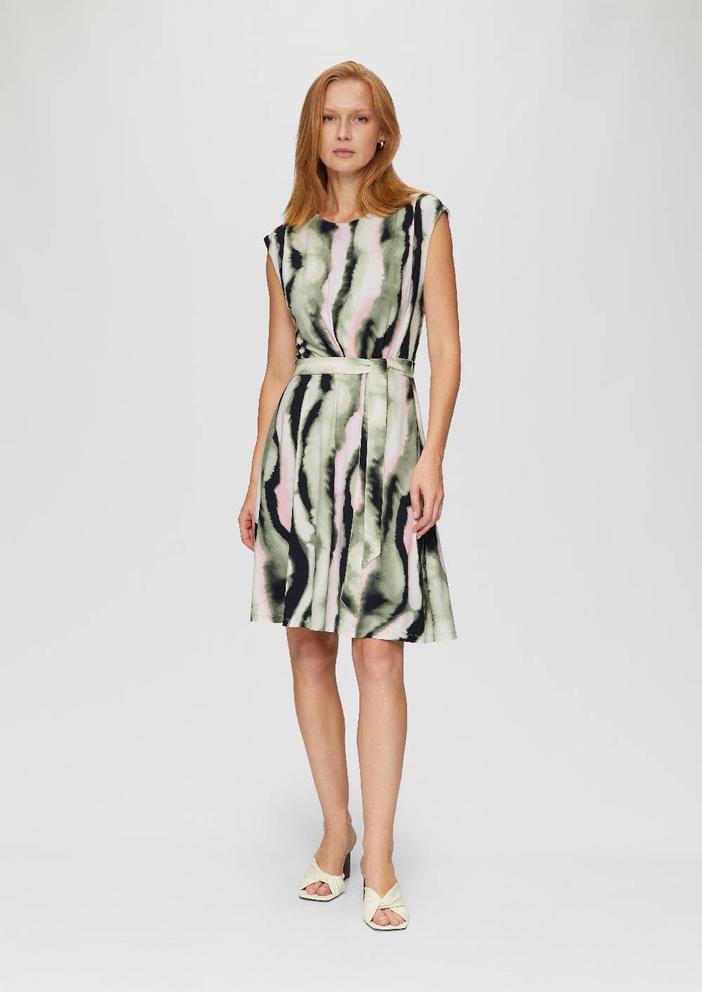 S.Oliver Ausgestelltes Jersey-Kleid Mit Falte Und Bindegürtel