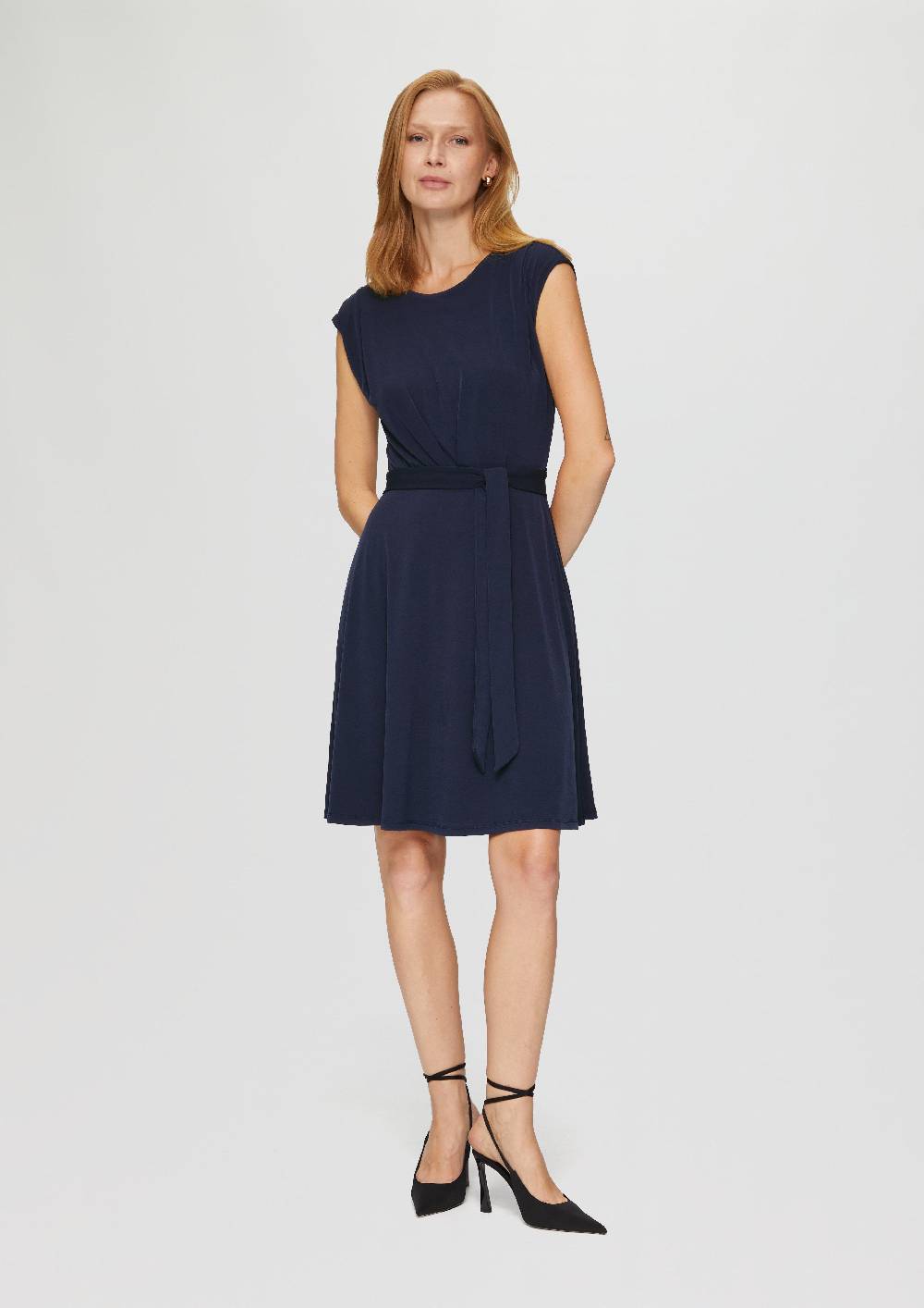 S.Oliver Ausgestelltes Jersey-Kleid Mit Falte Und Bindegürtel