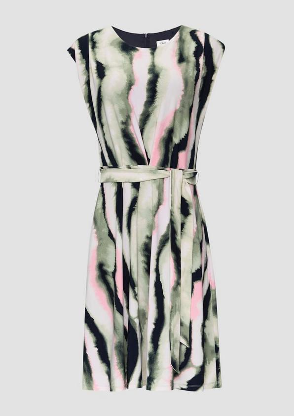 s.Oliver Ausgestelltes Jersey-Kleid mit Falte und Bindegürtel