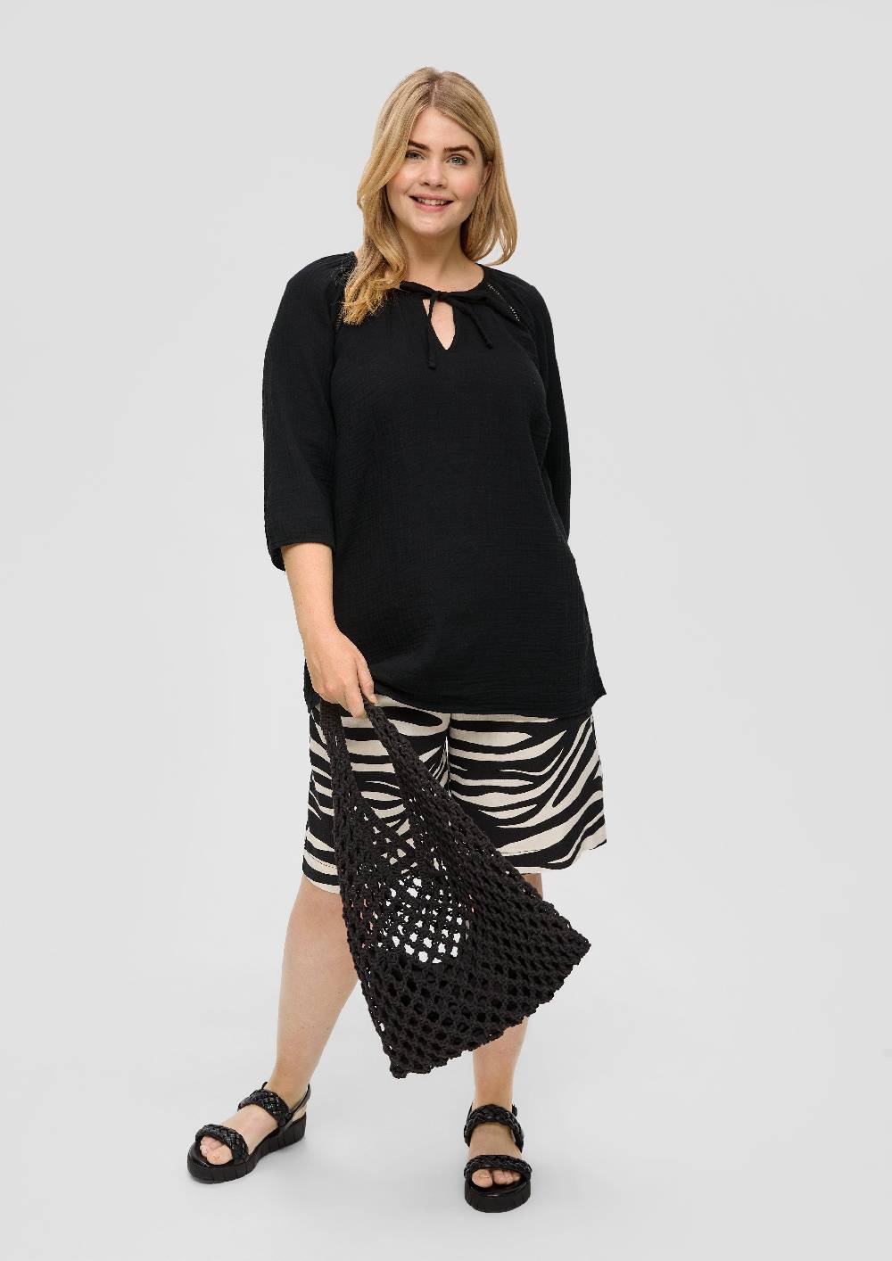 S.Oliver Baumwoll-Bluse Mit Raffung Und Rundhals-Ausschnitt