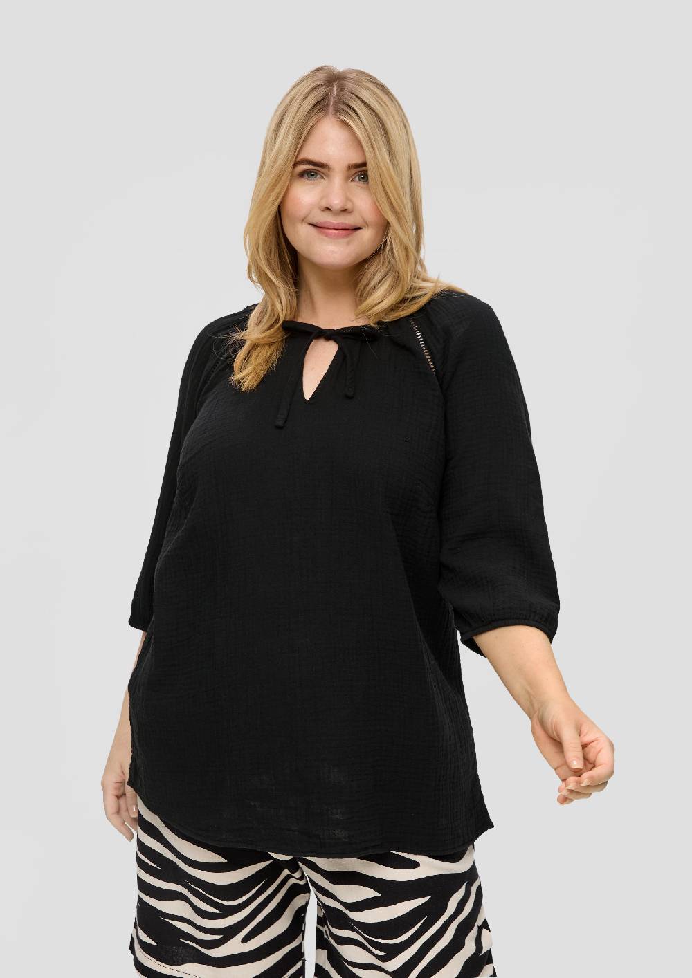 S.Oliver Baumwoll-Bluse Mit Raffung Und Rundhals-Ausschnitt