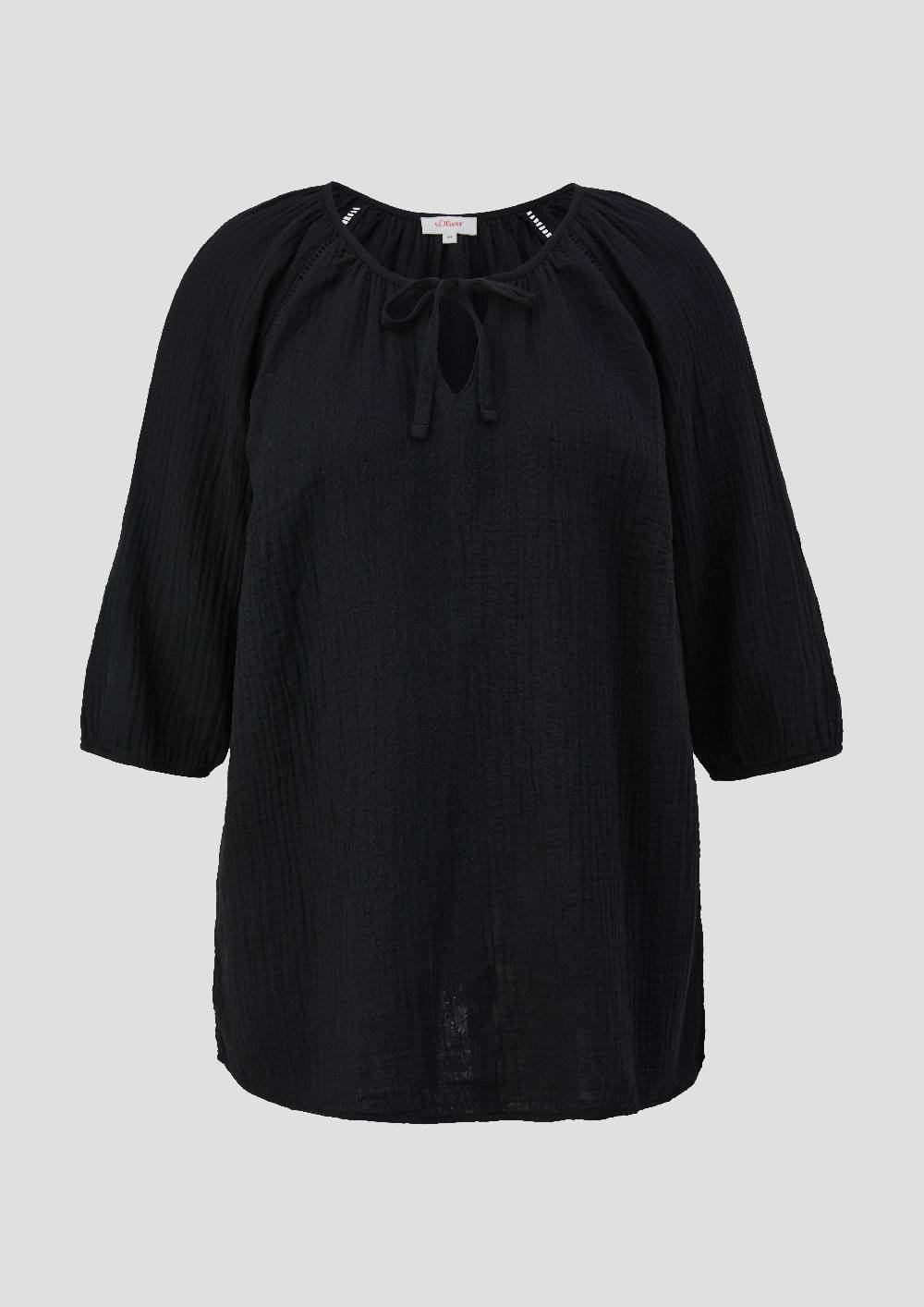 S.Oliver Baumwoll-Bluse Mit Raffung Und Rundhals-Ausschnitt