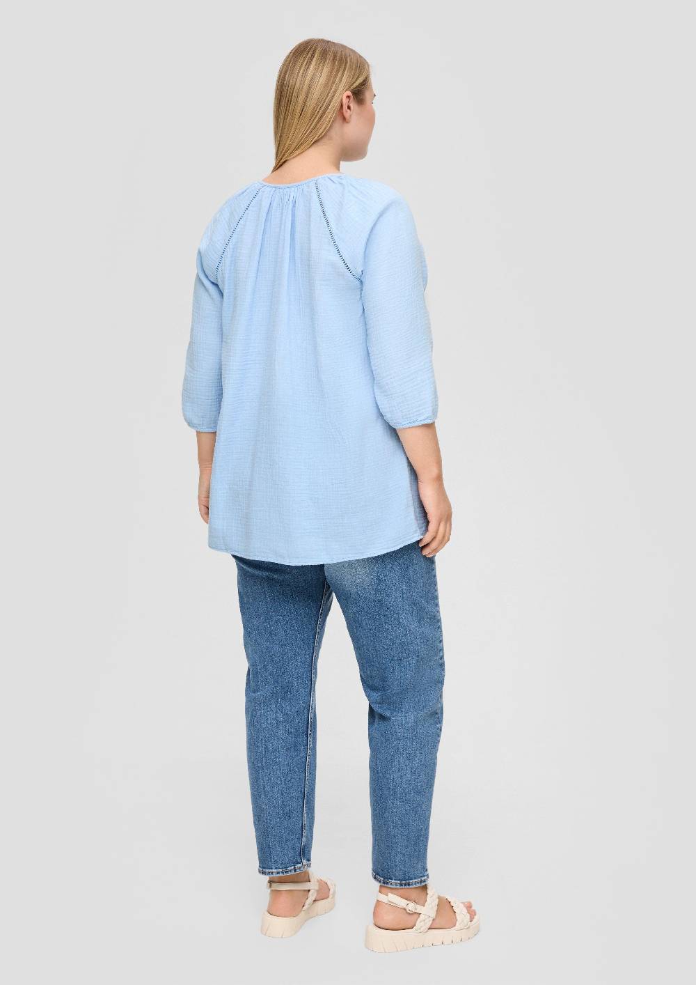 S.Oliver Baumwoll-Bluse Mit Raffung Und Rundhals-Ausschnitt