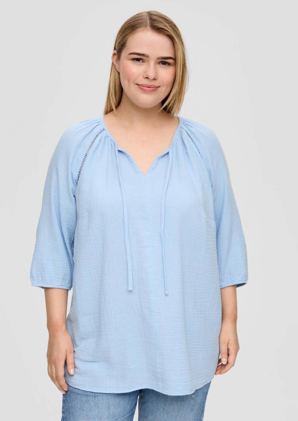 S.Oliver Baumwoll-Bluse Mit Raffung Und Rundhals-Ausschnitt