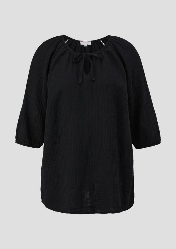 s.Oliver Baumwoll-Bluse mit Raffung und Rundhals-Ausschnitt