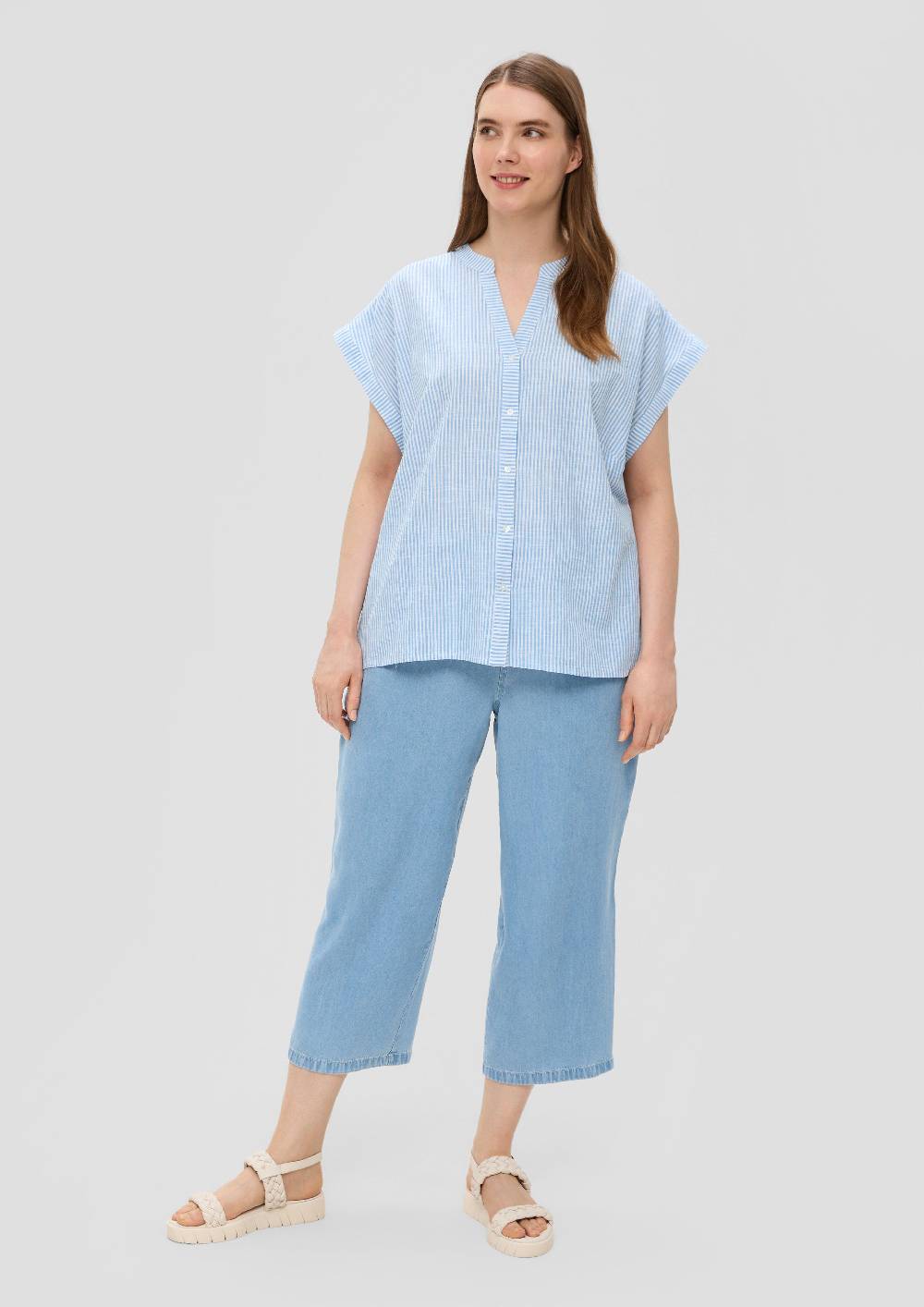 S.Oliver Baumwoll-Bluse Mit Tunika-Ausschnitt Und Leichten Raffungen