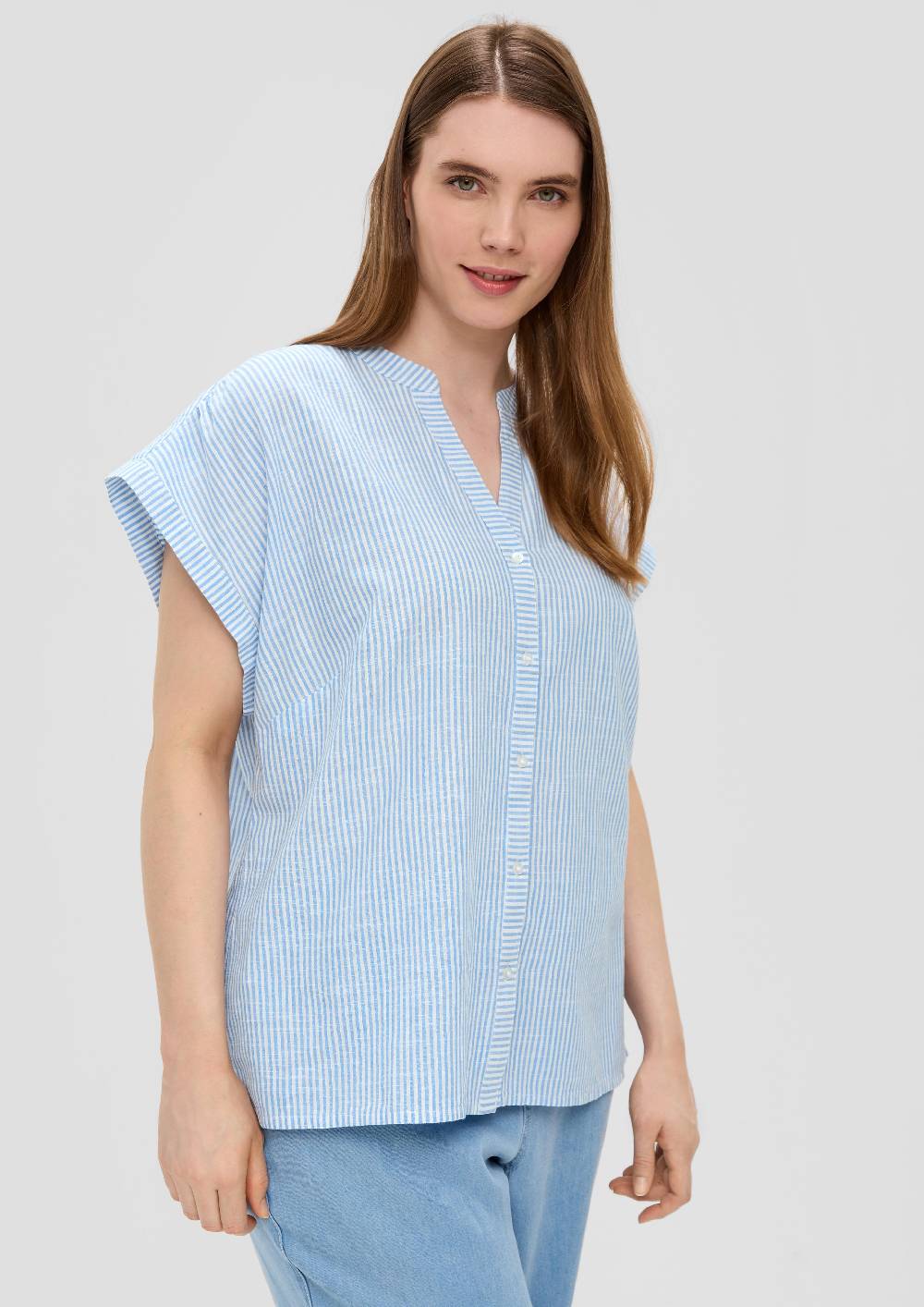 S.Oliver Baumwoll-Bluse Mit Tunika-Ausschnitt Und Leichten Raffungen