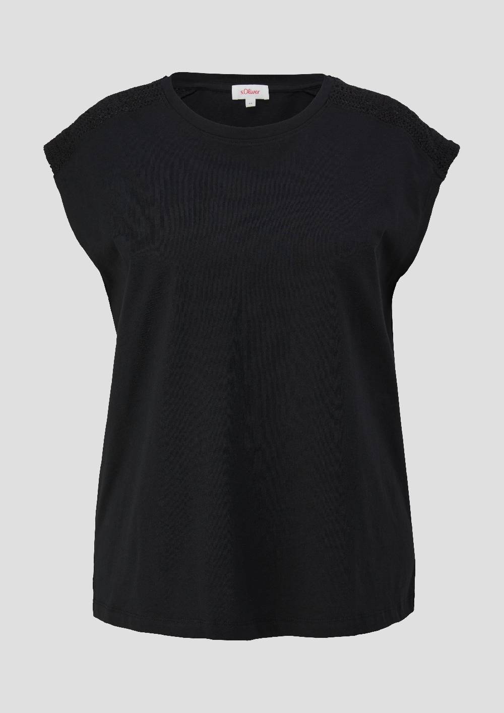 S.Oliver Baumwoll-Shirt Mit überschnittenen Schultern Und Häkeleinsatz