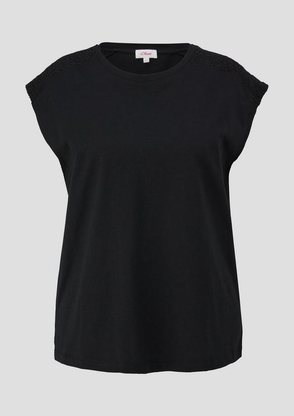 s.Oliver Baumwoll-Shirt mit überschnittenen Schultern und Häkeleinsatz