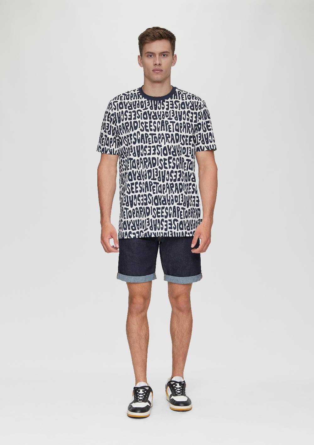 S.Oliver Baumwoll-T-Shirt Mit All-over-Print Und Rippblende