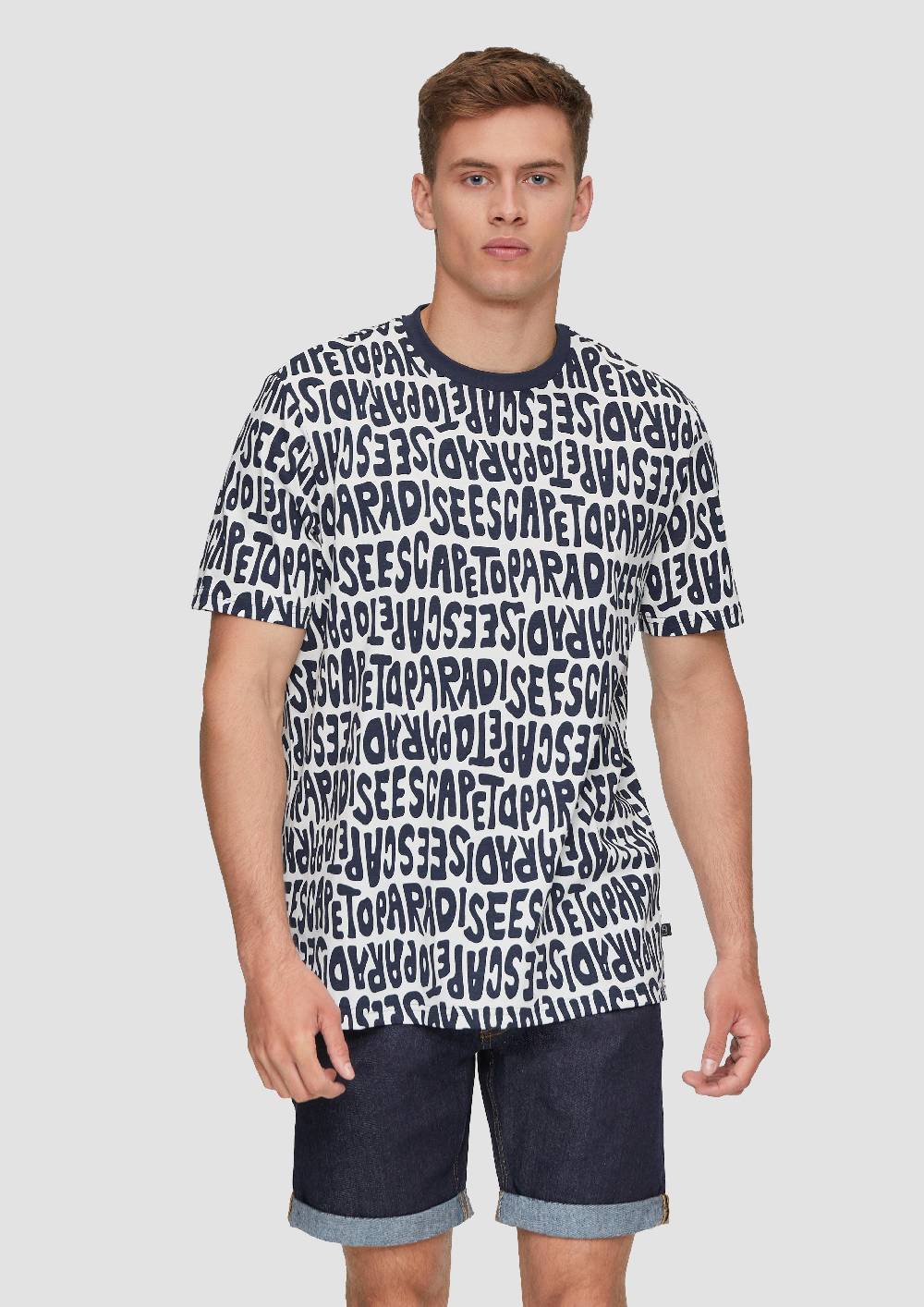 S.Oliver Baumwoll-T-Shirt Mit All-over-Print Und Rippblende