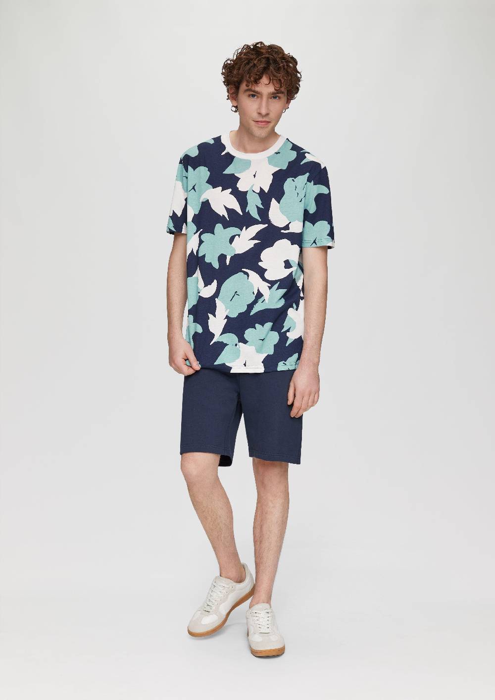 S.Oliver Baumwoll-T-Shirt Mit All-over-Print Und Rippblende