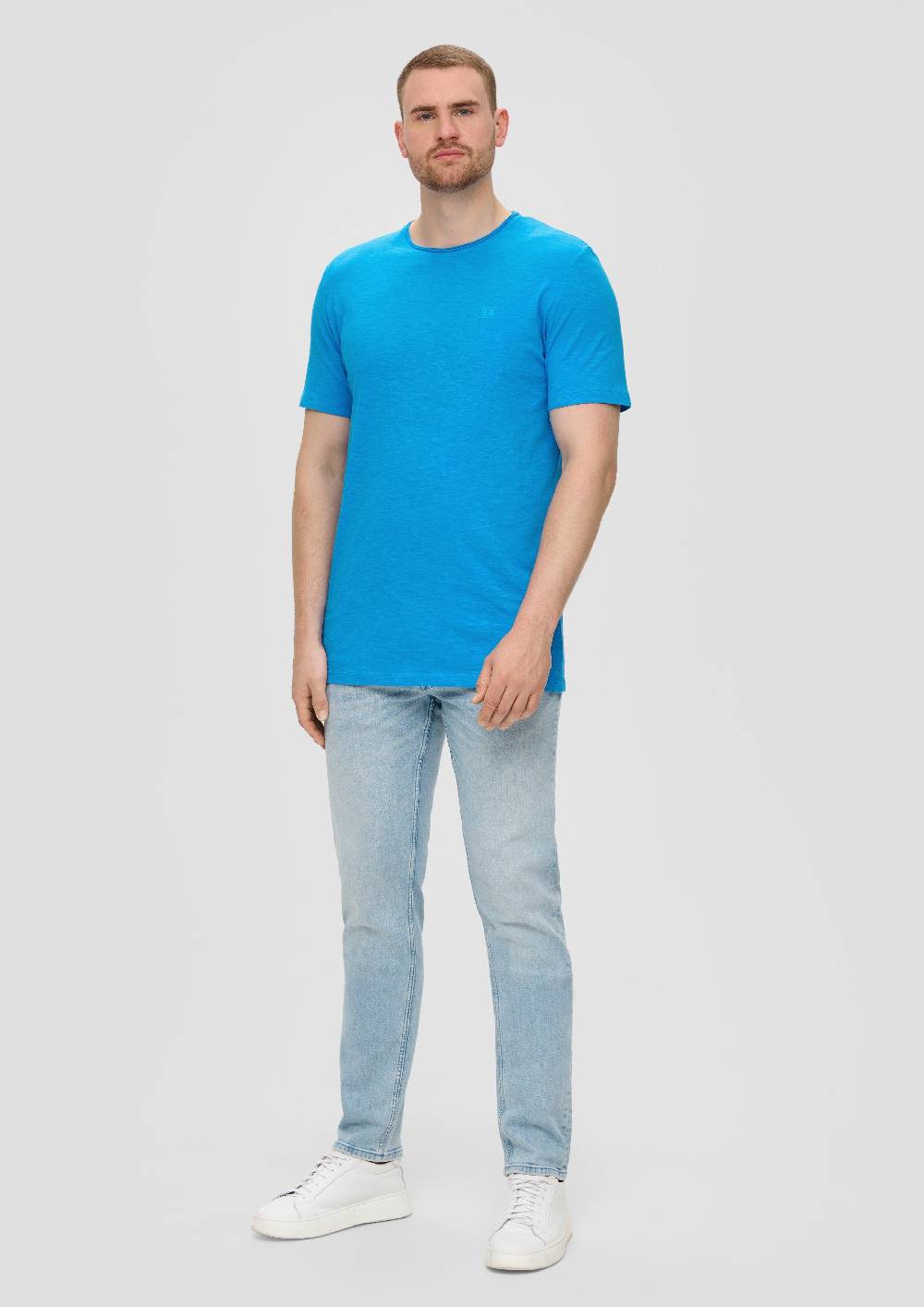 S.Oliver Baumwoll-T-Shirt Mit Flammgarn-Struktur Und Logo-Detail