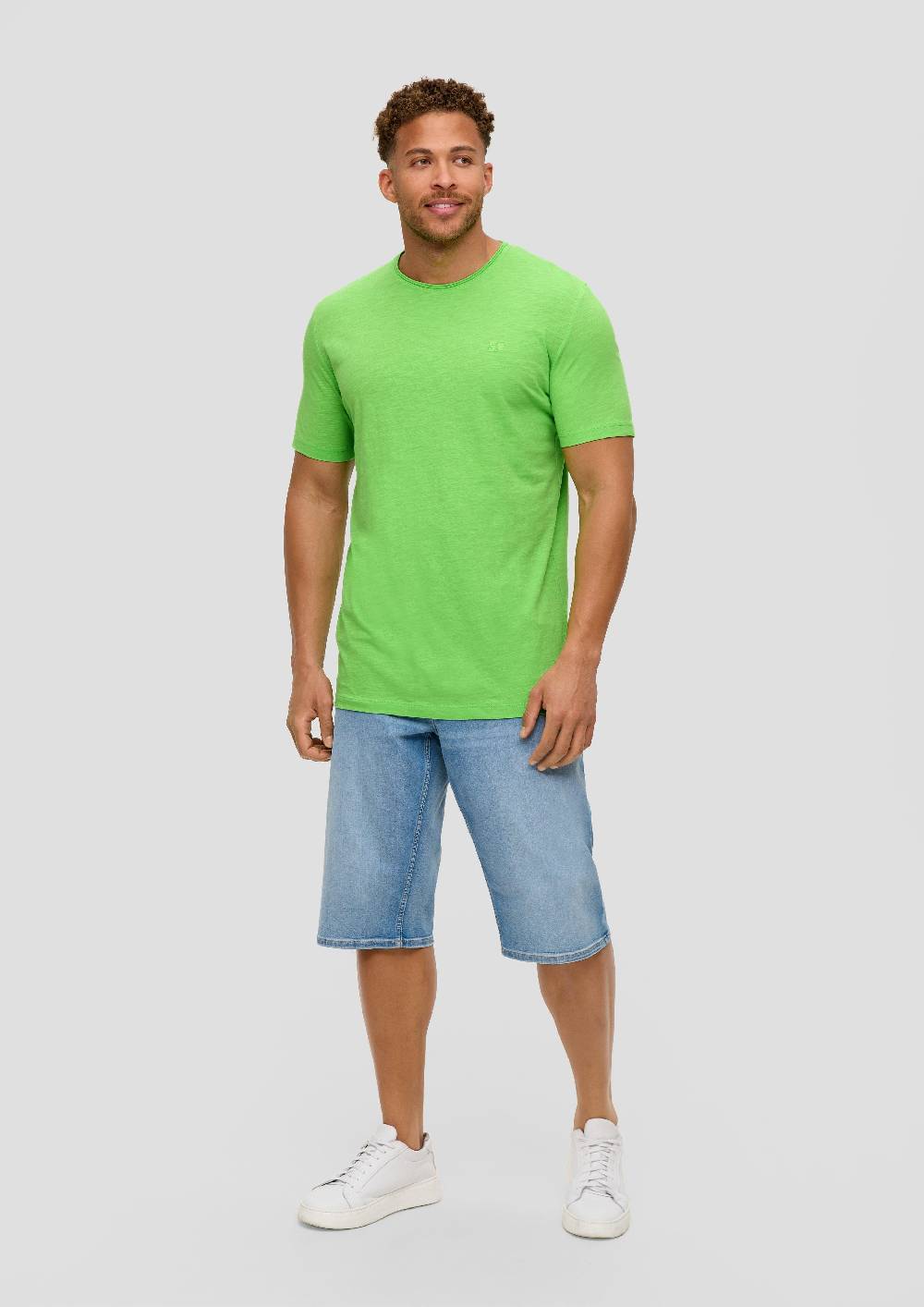 S.Oliver Baumwoll-T-Shirt Mit Flammgarn-Struktur Und Logo-Detail