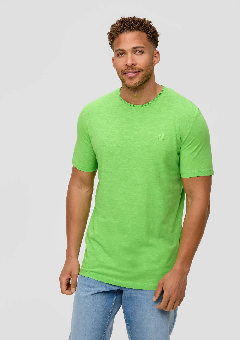S.Oliver Baumwoll-T-Shirt Mit Flammgarn-Struktur Und Logo-Detail