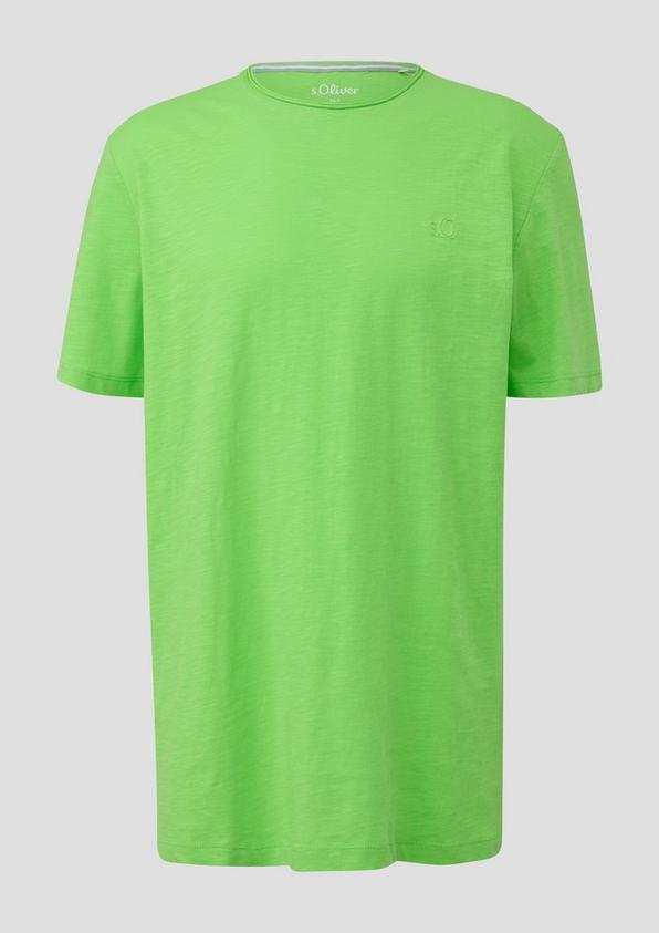 s.Oliver Baumwoll-T-Shirt mit Flammgarn-Struktur und Logo-Detail