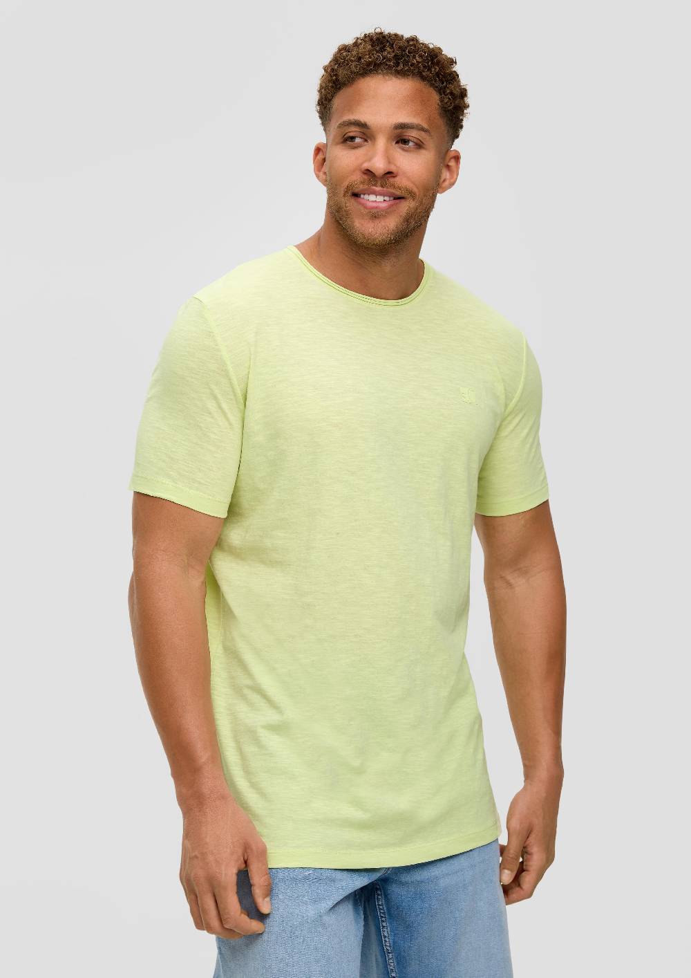 S.Oliver Baumwoll-T-Shirt Mit Flammgarn-Struktur Und Logo-Detail