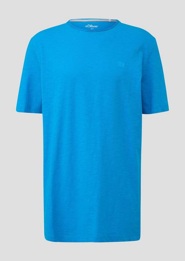 s.Oliver Baumwoll-T-Shirt mit Flammgarn-Struktur und Logo-Detail