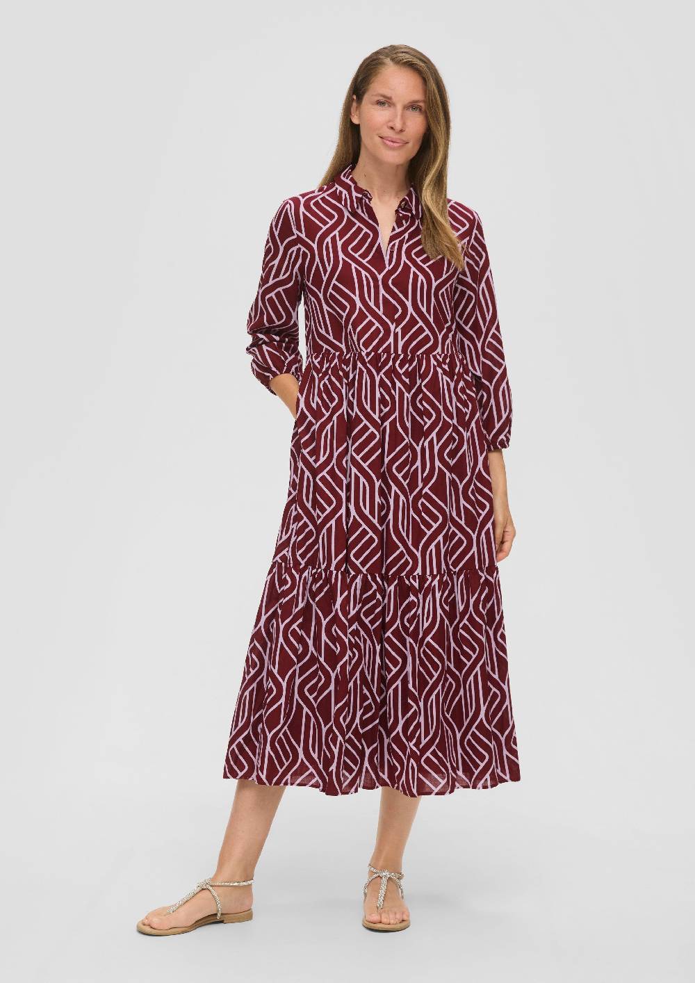 S.Oliver Baumwollkleid Mit Grafischem Print Und Volants