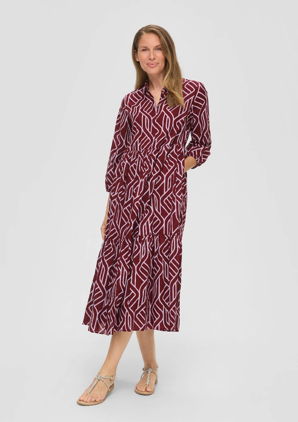 S.Oliver Baumwollkleid Mit Grafischem Print Und Volants