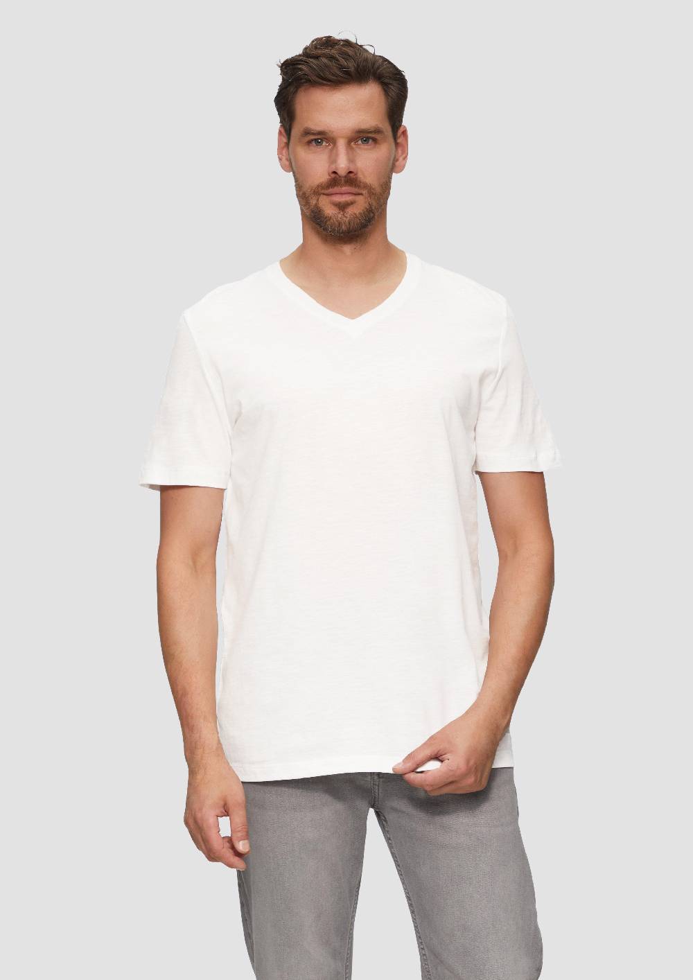 S.Oliver Baumwollshirt Mit V-Ausschnitt Und Flammgarnstruktur