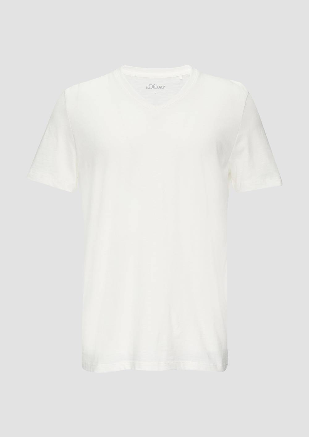 S.Oliver Baumwollshirt Mit V-Ausschnitt Und Flammgarnstruktur