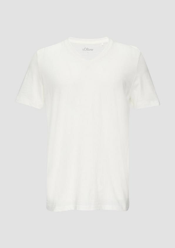 s.Oliver Baumwollshirt mit V-Ausschnitt und Flammgarnstruktur