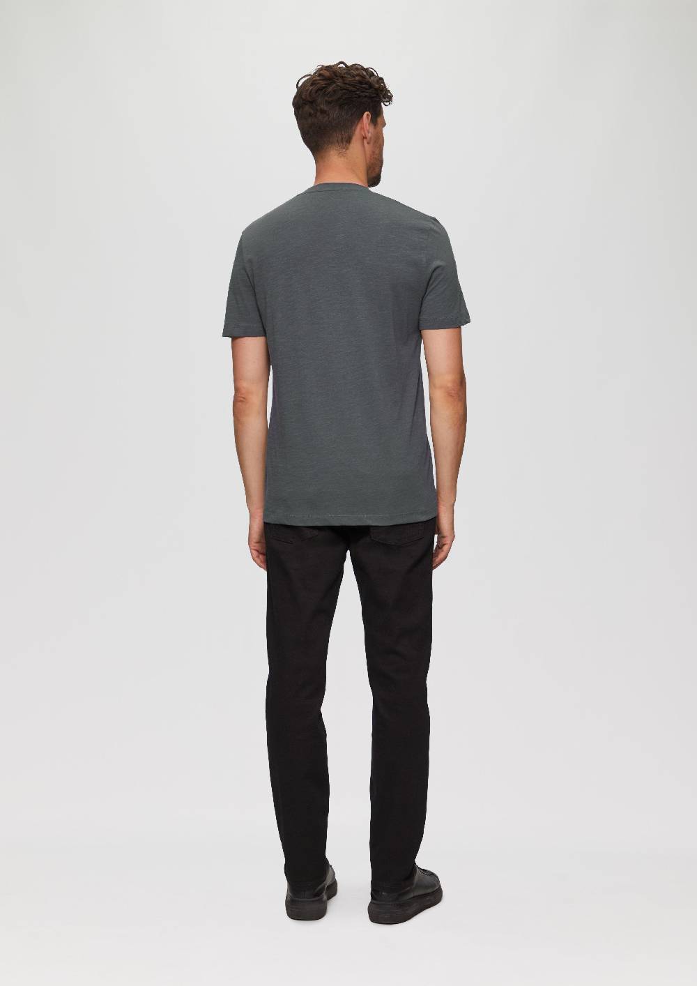 S.Oliver Baumwollshirt Mit V-Ausschnitt Und Flammgarnstruktur