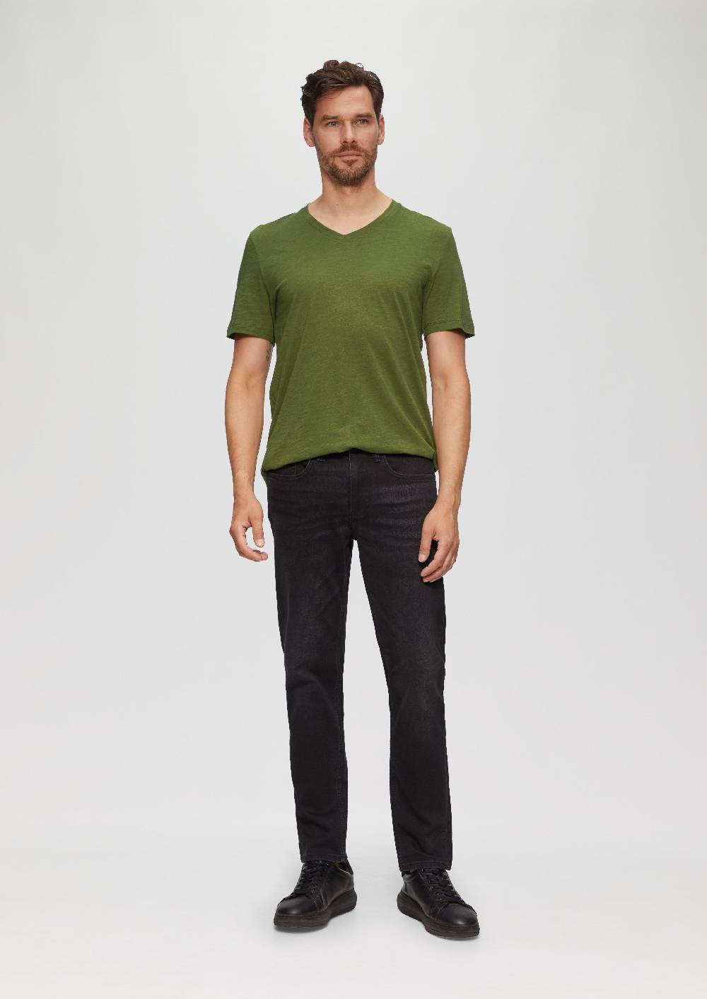 S.Oliver Baumwollshirt Mit V-Ausschnitt Und Flammgarnstruktur