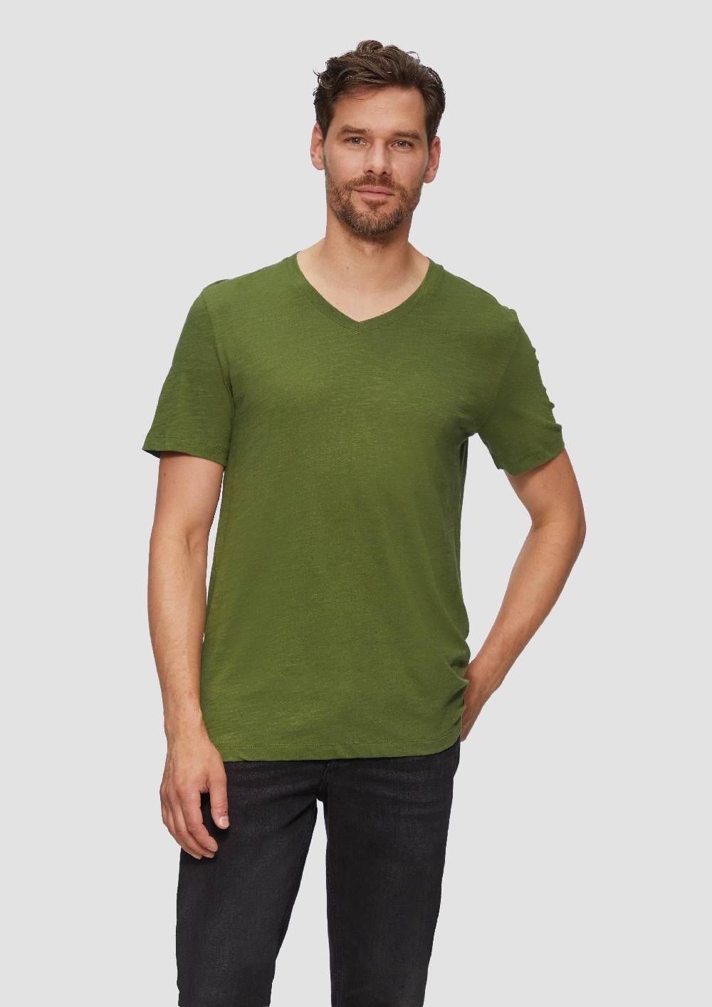 S.Oliver Baumwollshirt Mit V-Ausschnitt Und Flammgarnstruktur