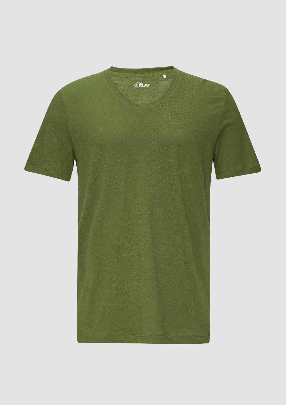 S.Oliver Baumwollshirt Mit V-Ausschnitt Und Flammgarnstruktur