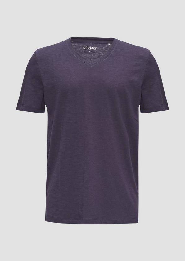 s.Oliver Baumwollshirt mit V-Ausschnitt und Flammgarnstruktur