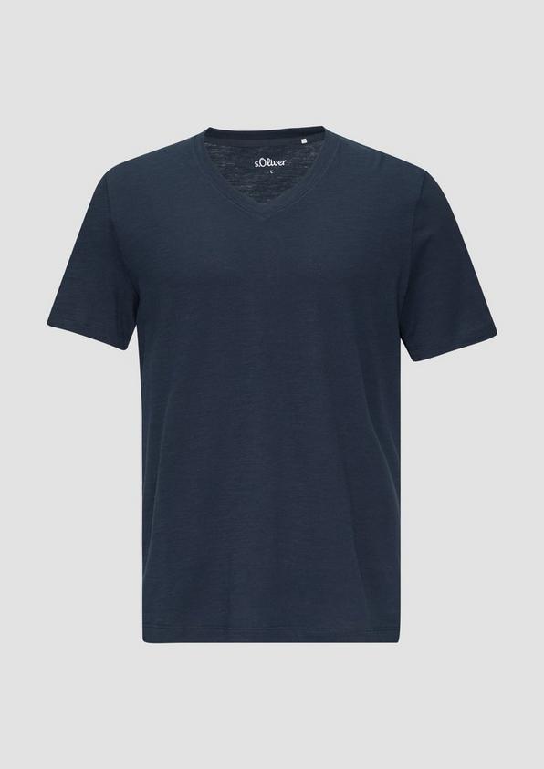 s.Oliver Baumwollshirt mit V-Ausschnitt und Flammgarnstruktur
