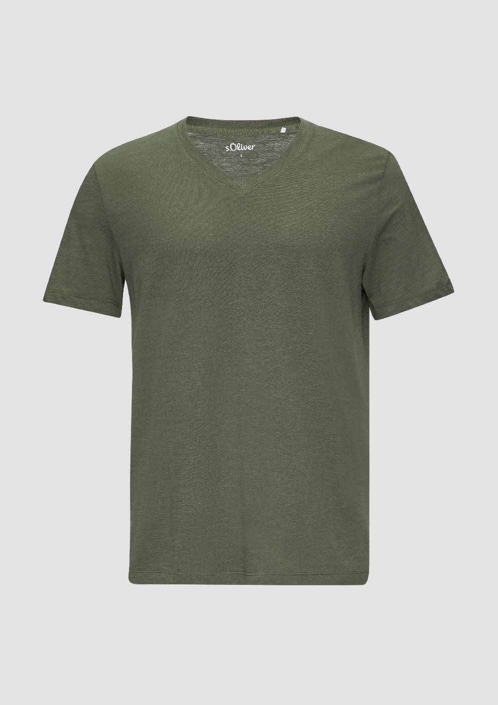 S.Oliver Baumwollshirt Mit V-Ausschnitt Und Flammgarnstruktur
