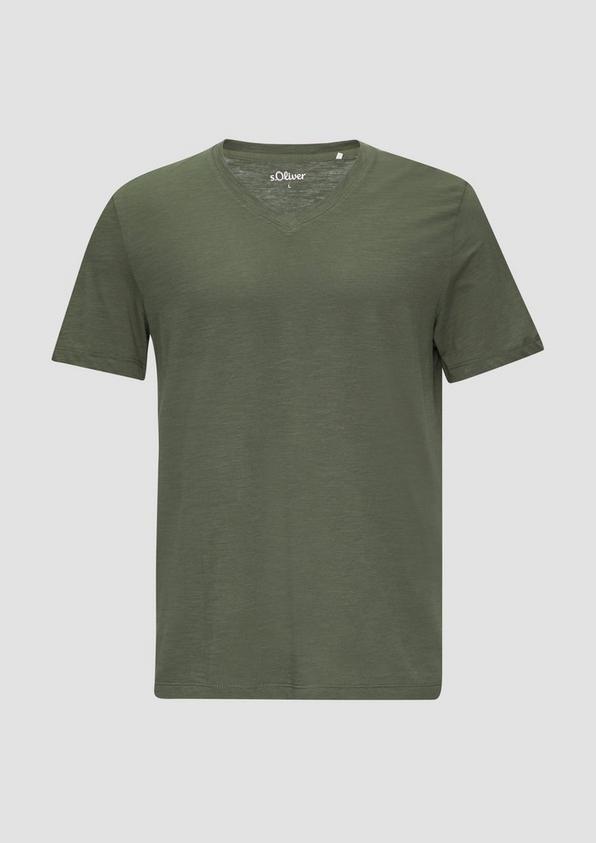 s.Oliver Baumwollshirt mit V-Ausschnitt und Flammgarnstruktur