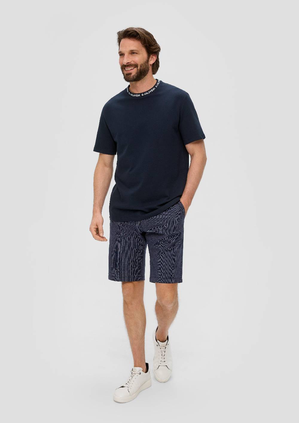 S.Oliver Baumwollstretch-Shirt Mit Schriftprintkragen