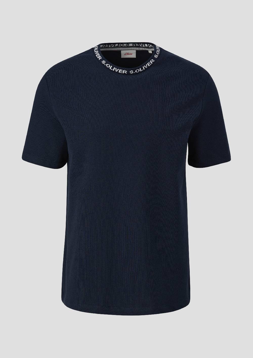 S.Oliver Baumwollstretch-Shirt Mit Schriftprintkragen