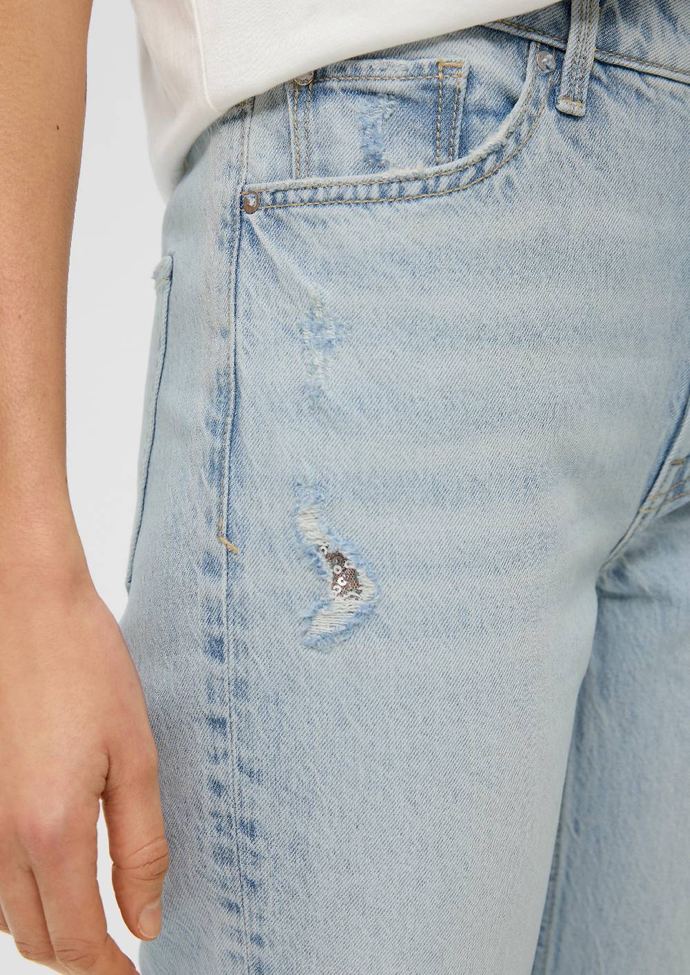 S.Oliver Cropped Jeans Karolin / Regular Fit / High Rise / Straight Leg / Pailletten-Detail