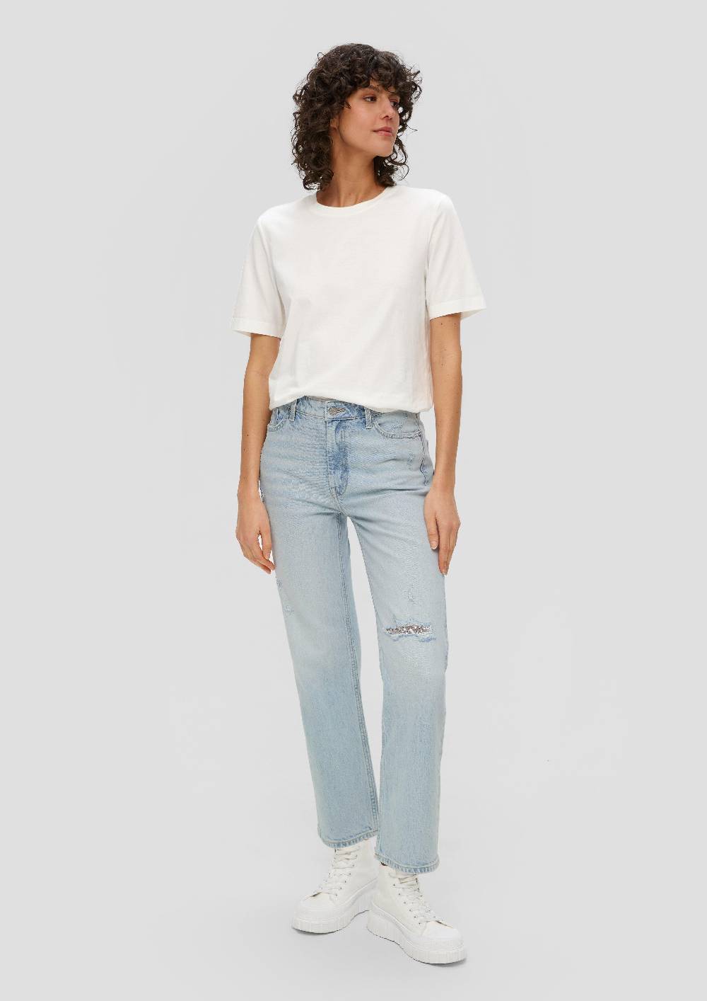S.Oliver Cropped Jeans Karolin / Regular Fit / High Rise / Straight Leg / Pailletten-Detail