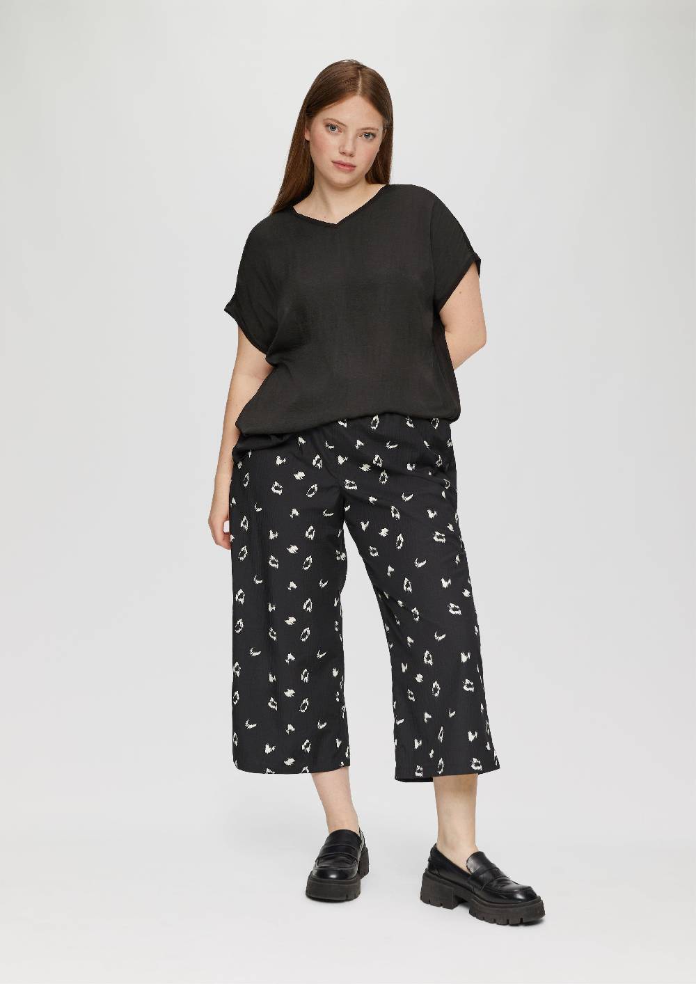 S.Oliver Fabricmix-Shirt Im Loose Fit Mit V-Ausschnitt