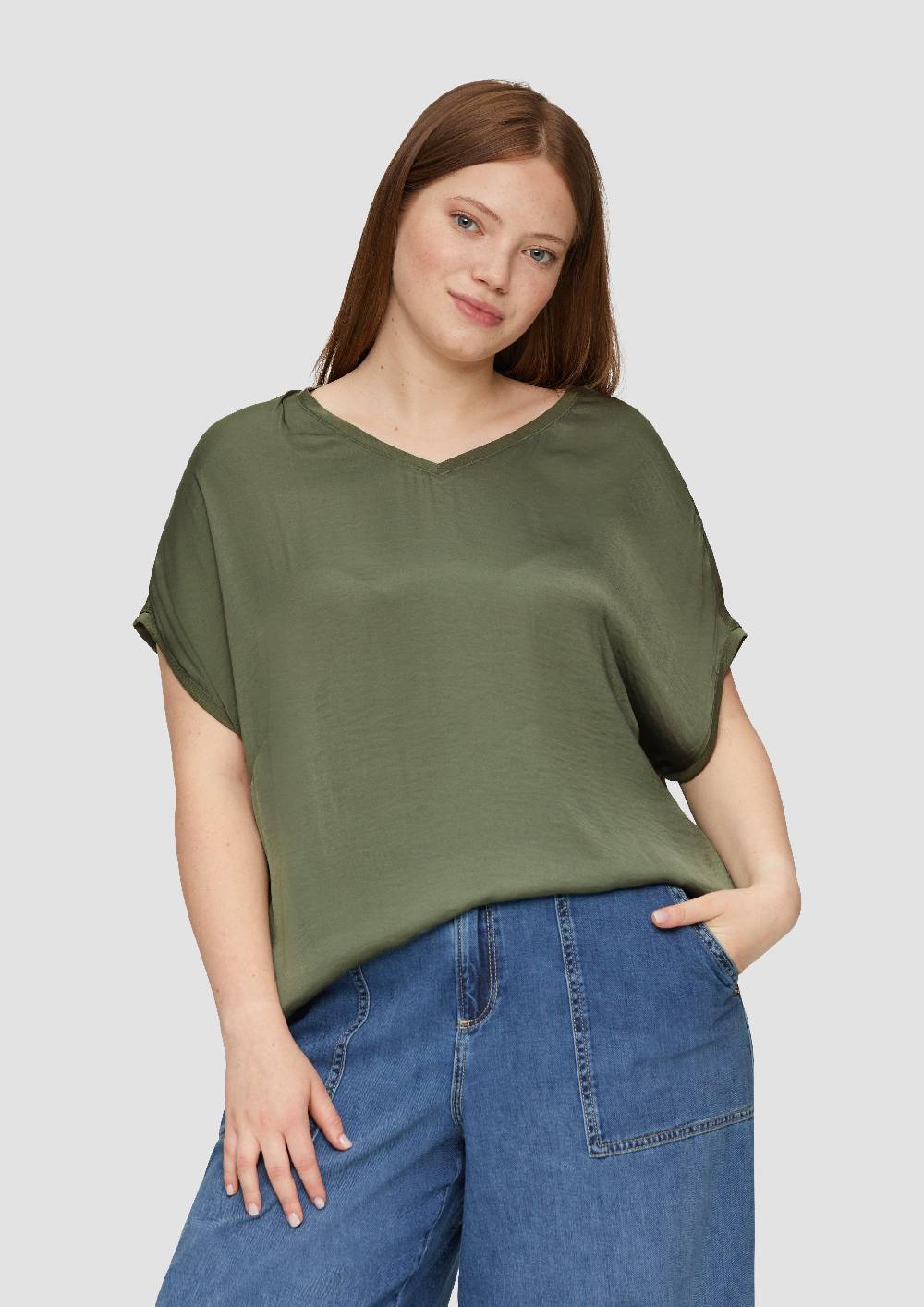 S.Oliver Fabricmix-Shirt Im Loose Fit Mit V-Ausschnitt