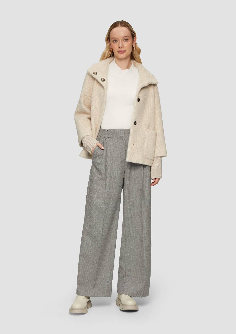 S.Oliver Flauschige Jacke Mit Strickbündchen Am Ärmel