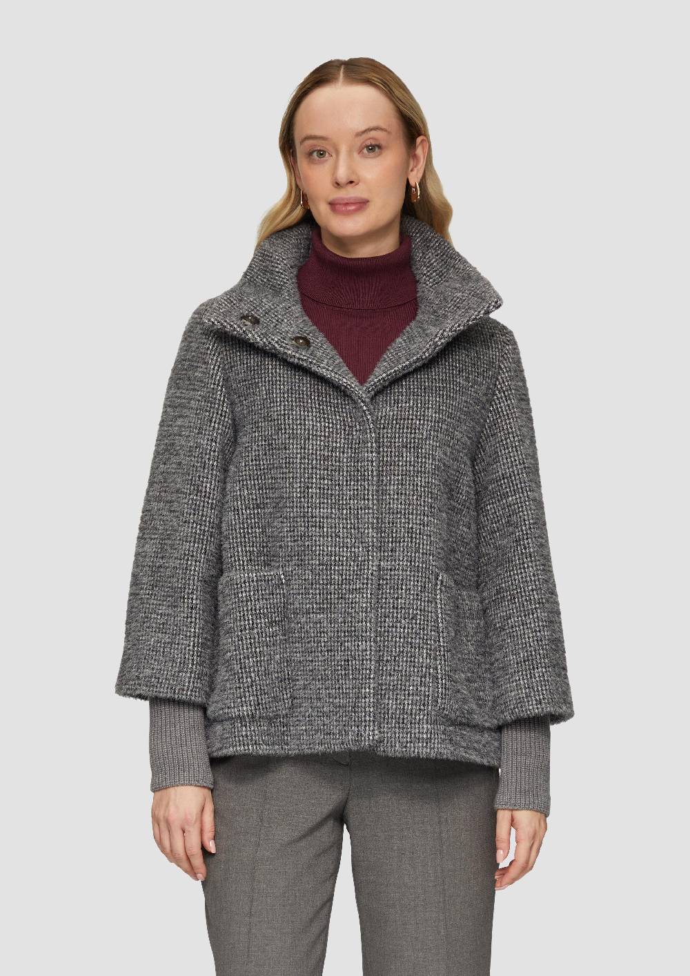 S.Oliver Flauschige Jacke Mit Strickbündchen Am Ärmel